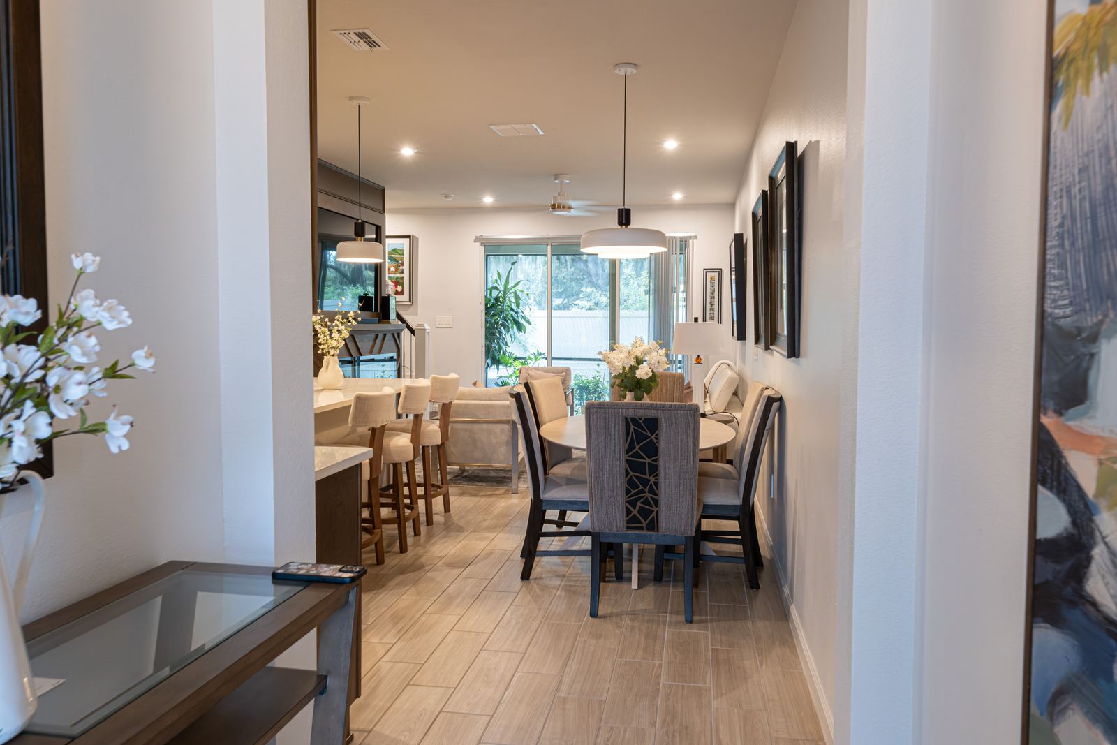 Dining and kitchen area with natural light